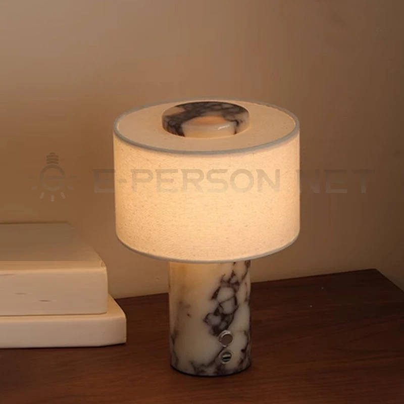 Luxury Marble Table Lamp with Fabric Shade | Modern Decorative Bedside Light for Living Room & Bedroom