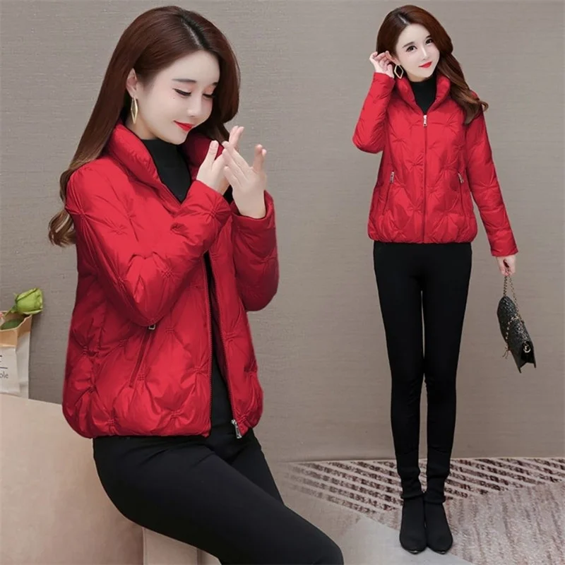 

Short Down Padded Jacket Women's 2021 Winter New Small Down Cotton Jacket Stand-up Collar Padded Jacket Rhombus Thin Dotton Coat