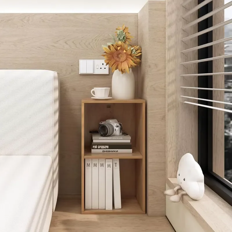 Solid Wood Vertical Locker Multi Layer Desktop Bookcase Storage Rack for Student Family Desk Elegant Wooden Living Room Shelf