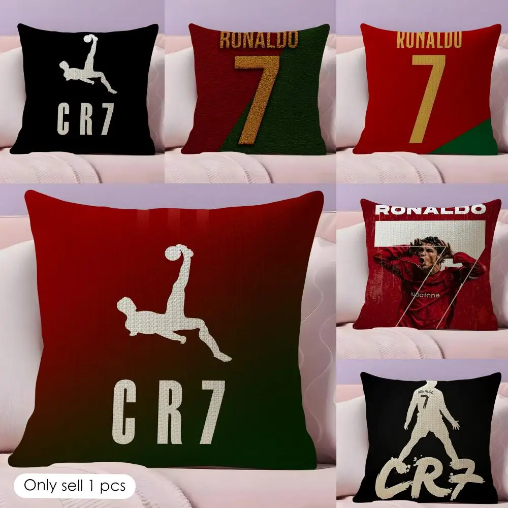 C-Cristiano Ronaldo Cushion Cover Natural Linen Pillow Case Double-Sided Print Decorative Sofa Pillowcase Home Decor Gift