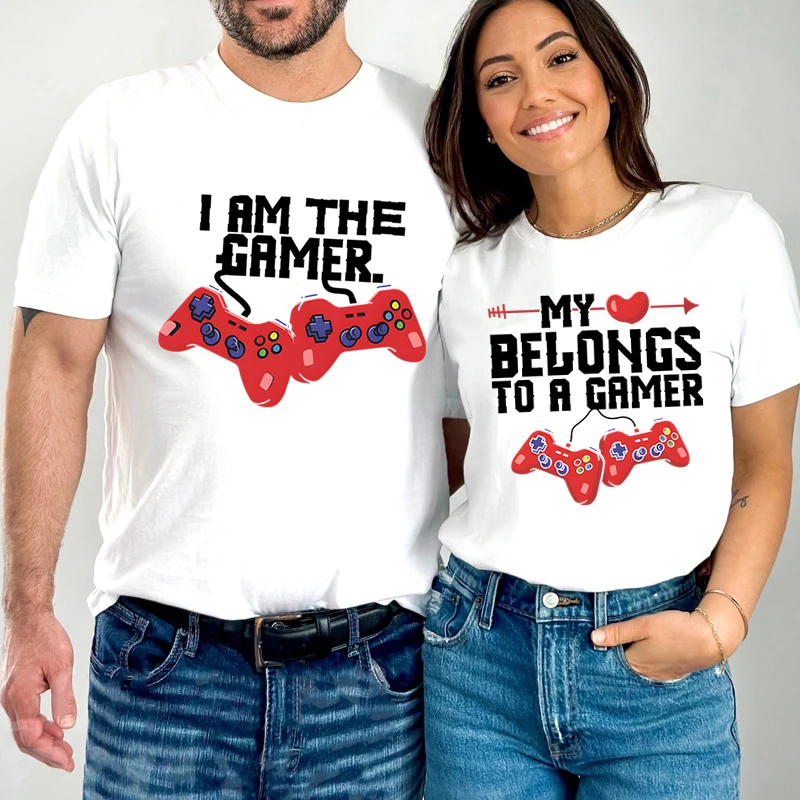 Matching Couple Outfits T-shirt Graphic I’m The Gamer My Heart Belong To A Gamer Lovers Letter Harajuku Fashion Couple Outfits T