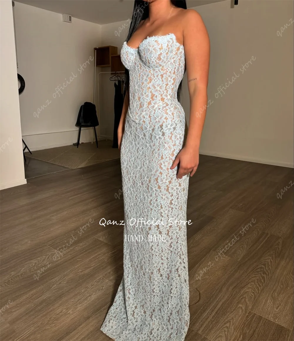 Qanz Modern Illusion Lace Appliques Evening Dresses Women Mermaid Corset Back Party Gowns Bespoke Occasion Dresses Customized image 3