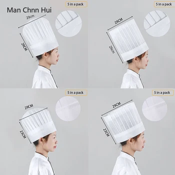 5/10 PCS Chef Caps Sushi Shop Disposable Food Catering Cooking Cap Hotel Restaurant Non-Woven Breathable Kitchen Hat Men Women