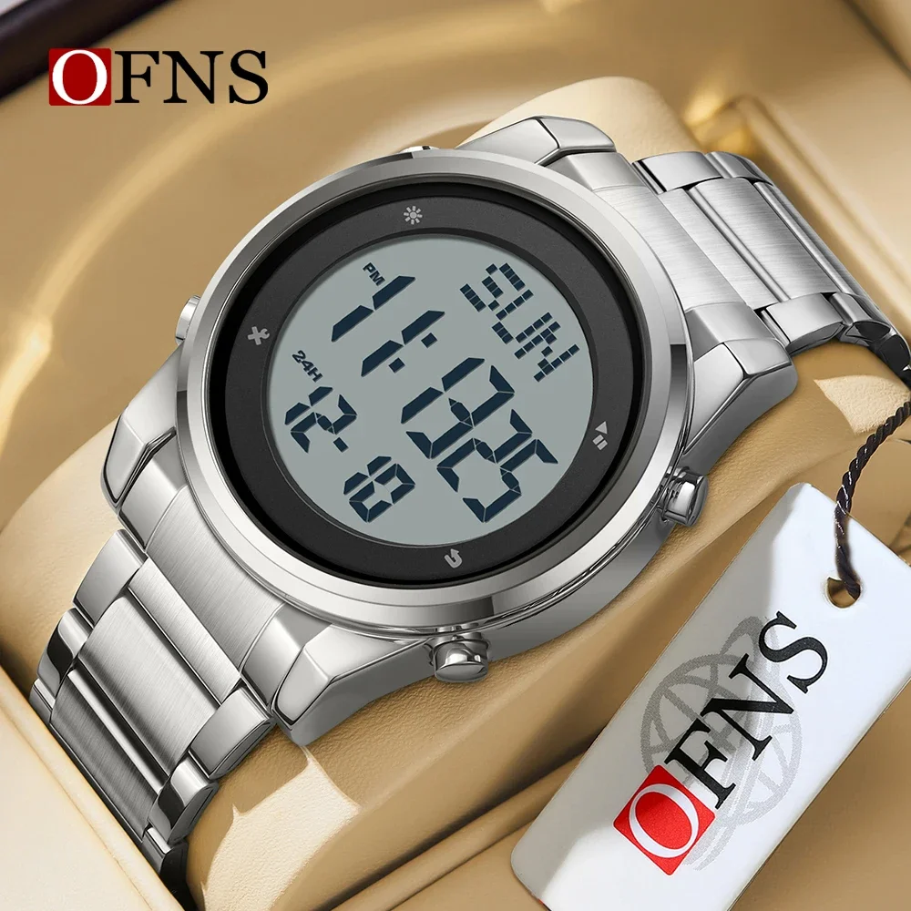 OFNS 6160 New Fashion Stainless Steel Strap Digital Movement Trendy Outdoor Sports Mode Teenager Students Wrist Stop Watch