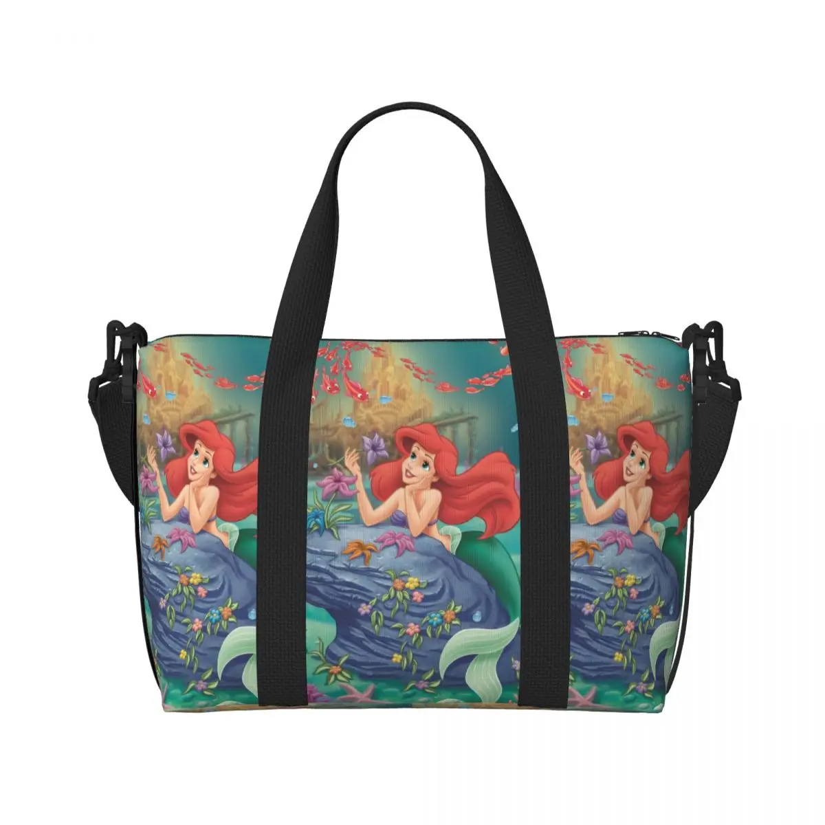 Custom Little Mermaid Ariel Tote Bag Women Large Capacity Gym Beach Shoulder Travel Bag