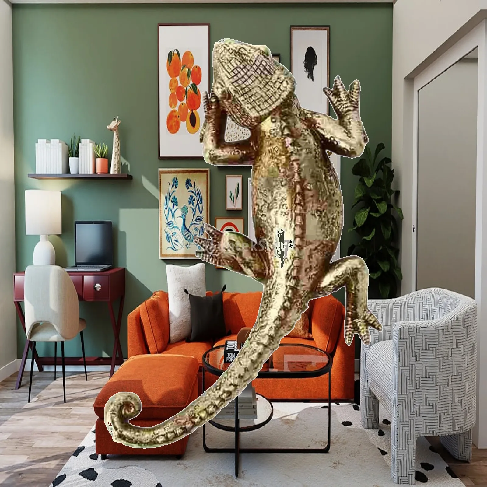 Gold Resin Gecko Wall Decor Decorative Home Decorating Lizard Wall Art Figurine for Dining Room Corridor