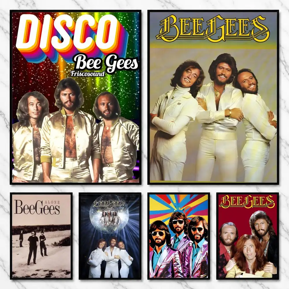 Bee Gees 70s Disco Falsetto Harmonies Dance Rhythm Poster Self-Adhesive Unframed Fashion Wall Prints for Office & Home Decor