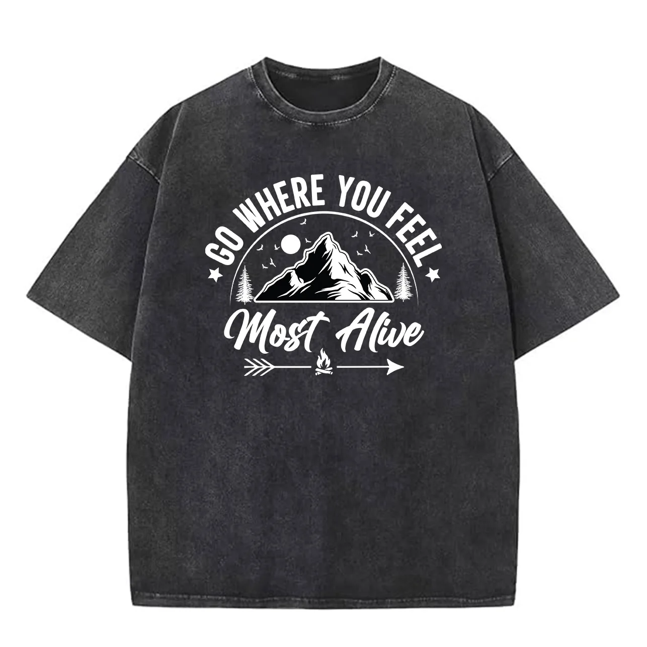 تي شيرت Go Where تي شيرت برسومات مغسولة كبيرة الحجم مصنوع من القطن بنسبة 100% تي شيرت هيب هوب كلاسيكي فضفاض مناسب #2