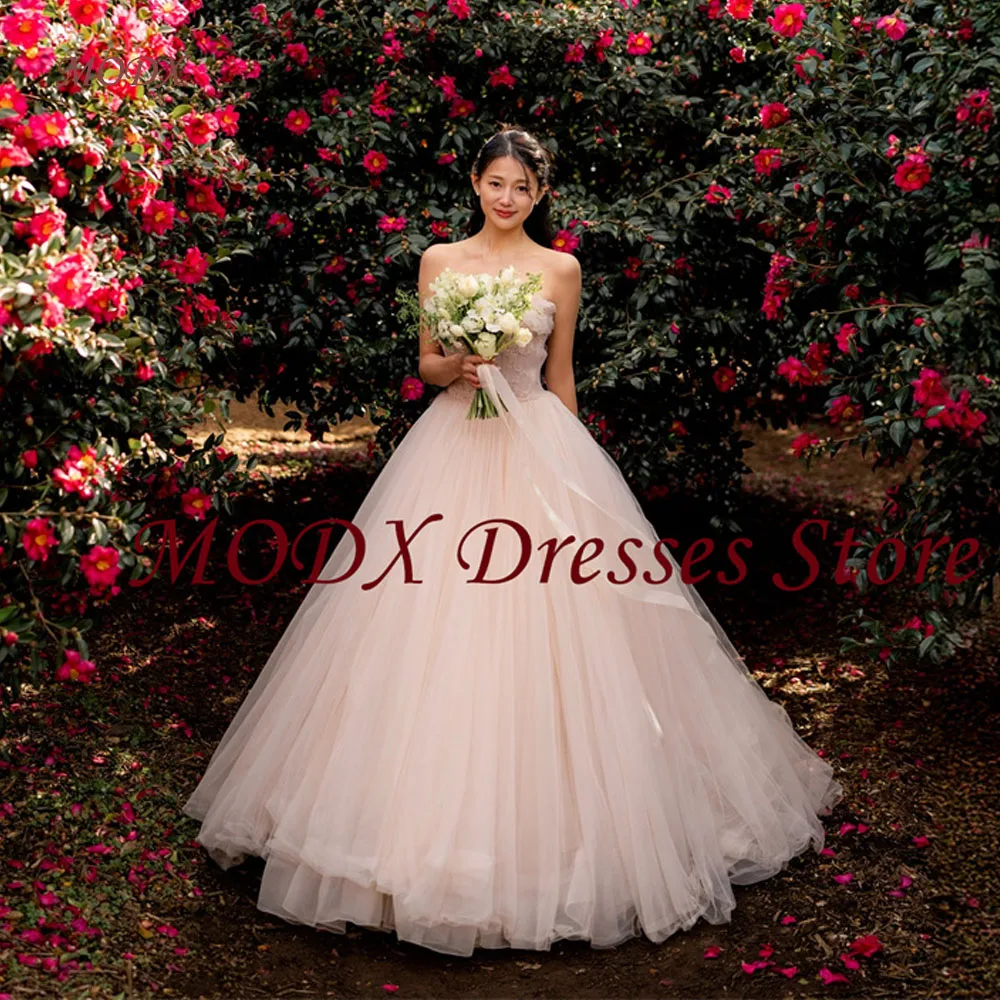 

MODX Princess Soft Tulle A Line Wedding Dresses Photo shoot Strapless Floor Length Bridal Gowns Corset Back 웨딩드레스 Customized