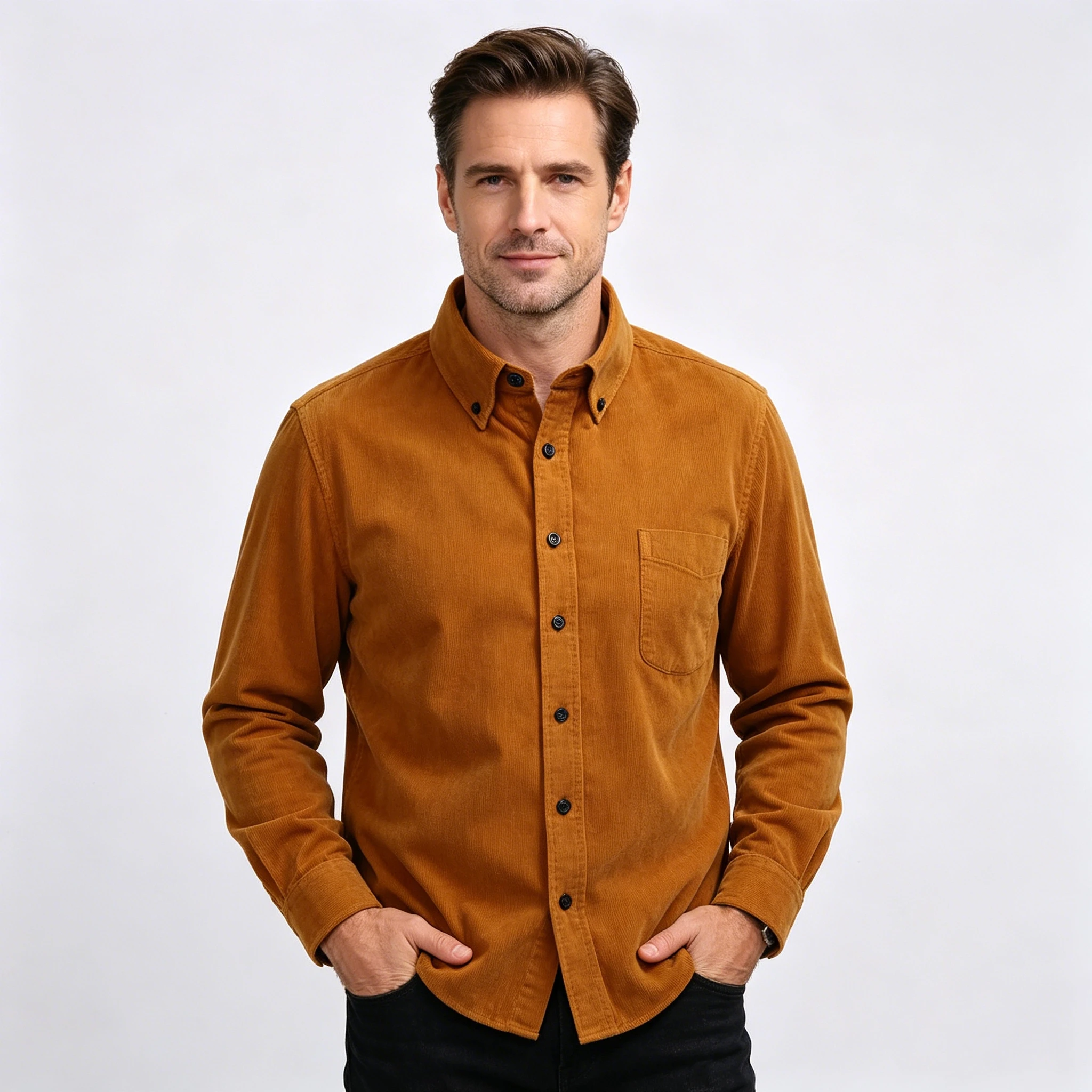 Pure Cotton Corduroy Long-Sleeved Shirt Men's Classic Retro Wear-Resistant Scratch-Resistant Casual Social Men Overalls