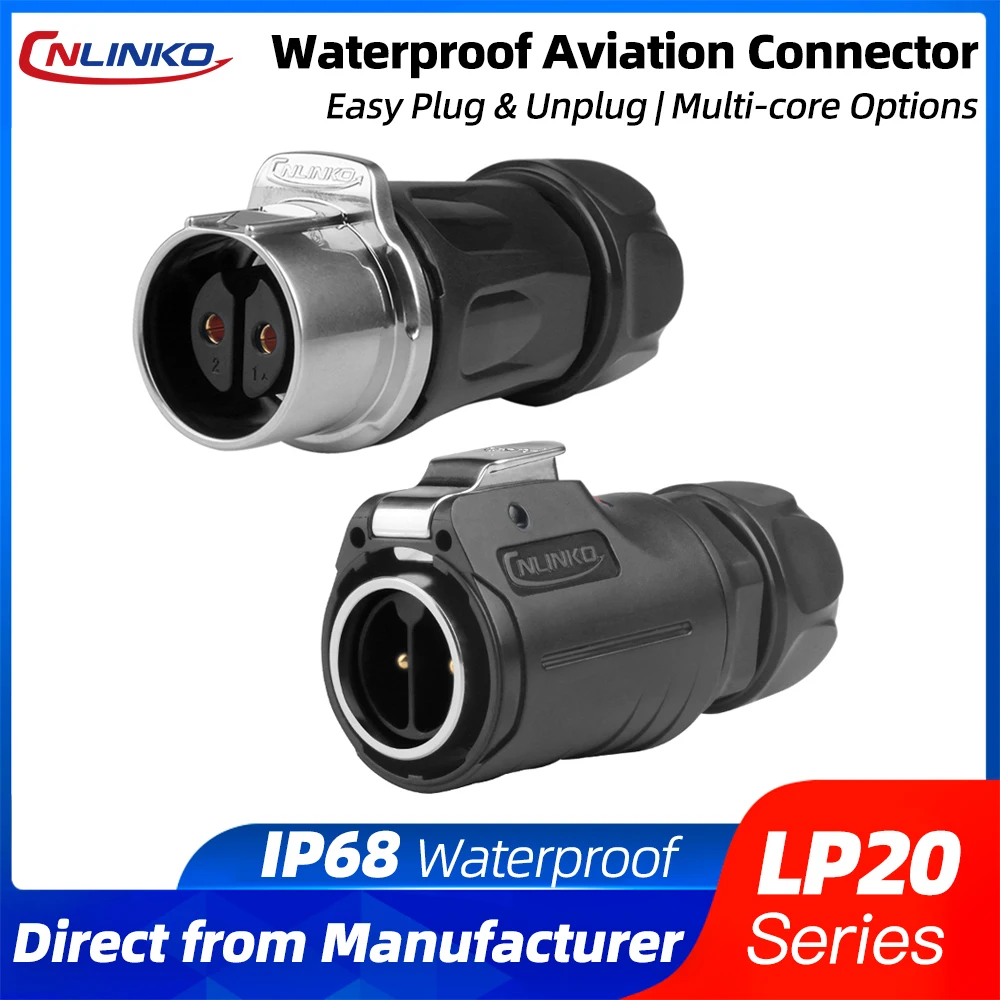 CNLINKO LP Series IP68 Waterproof Screw Lock Electrical Connector 2Pin 3Pin M16 M20 M24 Male Plug Female Jack for Industrial Use