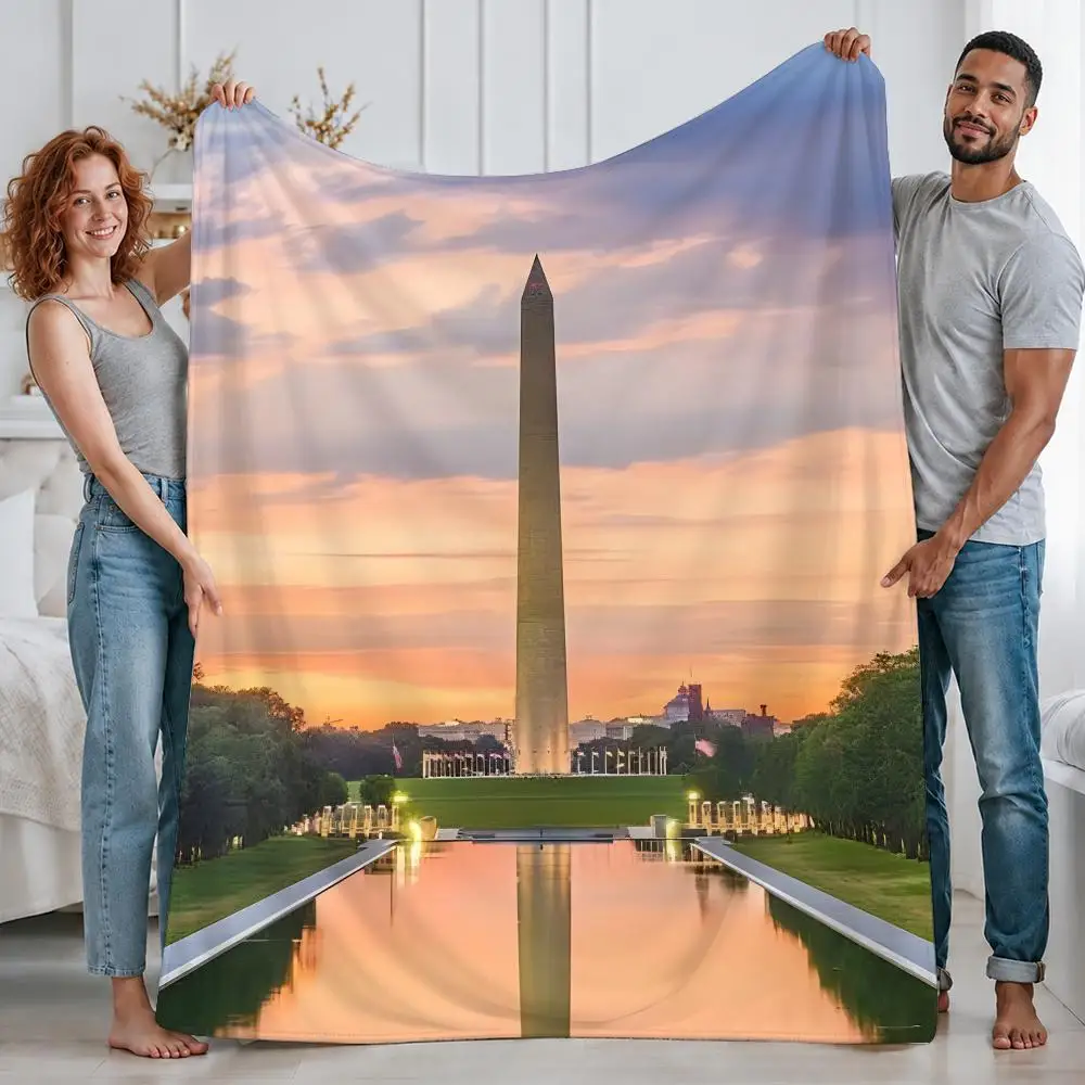 Classic Landmark Washington Monument Throw Custom Printed Flannel Fleece Blanket for Sofa Bed Office Travel & Camping