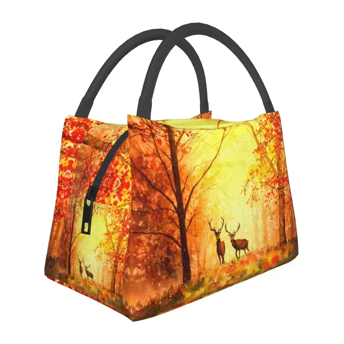 Aesthetics Deer In Autumn Forest Lunch Bag Portable Insulated Oxford Cooler Bautiful Fall Scenery Thermal Picnic Lunch Box