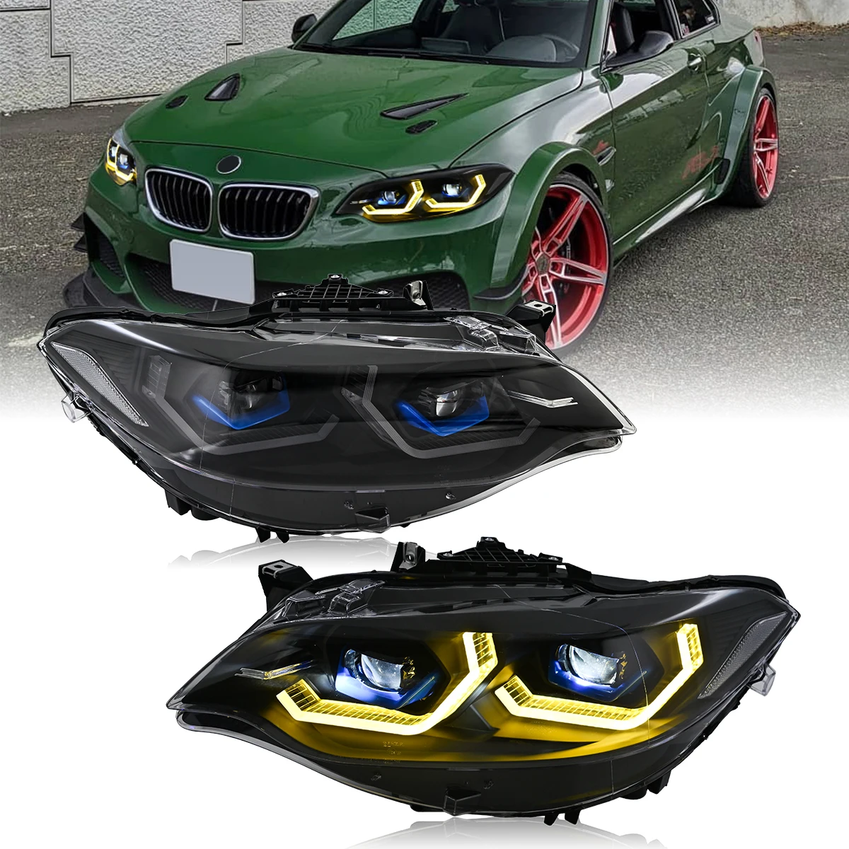 Paar Projektorlinsen-LED-Scheinwerfer für BMW F22 F23 228i XDrive 230i M235i M240i 2014-2018 Turbo Original Halogen Xenon Scheinwerfer (Nicht kompatibel mit Original-LED)