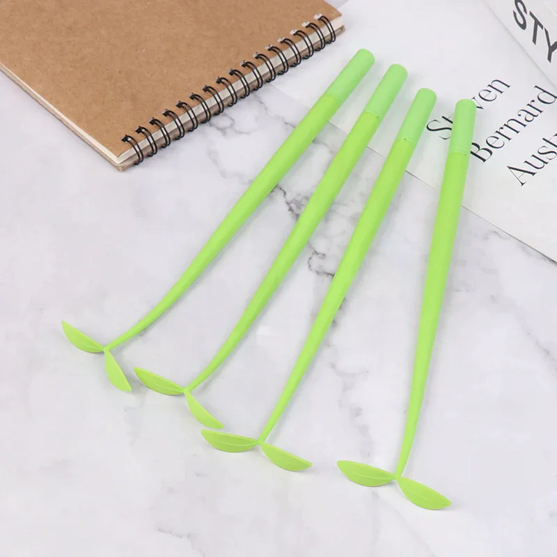 

4Pcs 0.5MM Black Ink Lucky Leaf Lovely Gel Pen Green Leaf Writing Signature Pen For Students School Office Writing Supplies