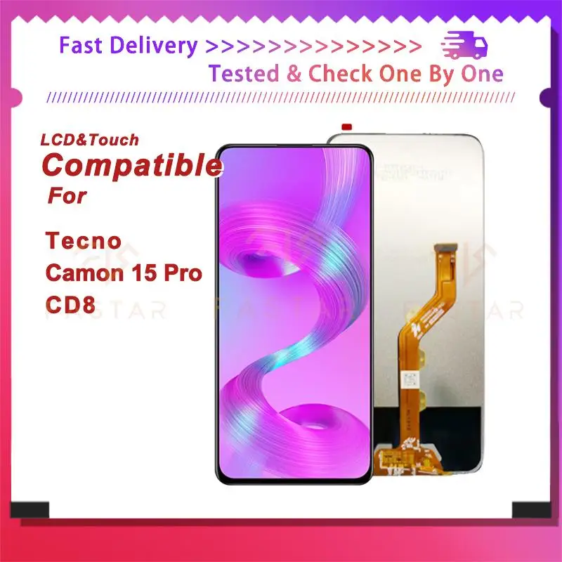 

6.6"Tested For Tecno Camon 15Pro CD8 LCD Display Touch Digitizer Assembly Replacement Phone Screen Tecno Camon 15 Pro lcd