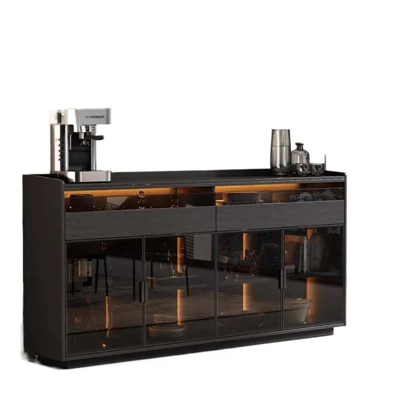 

Modern simple rock slab dinin g side cabin et hig h-end light luxury sol id w ood home living room kitc hen