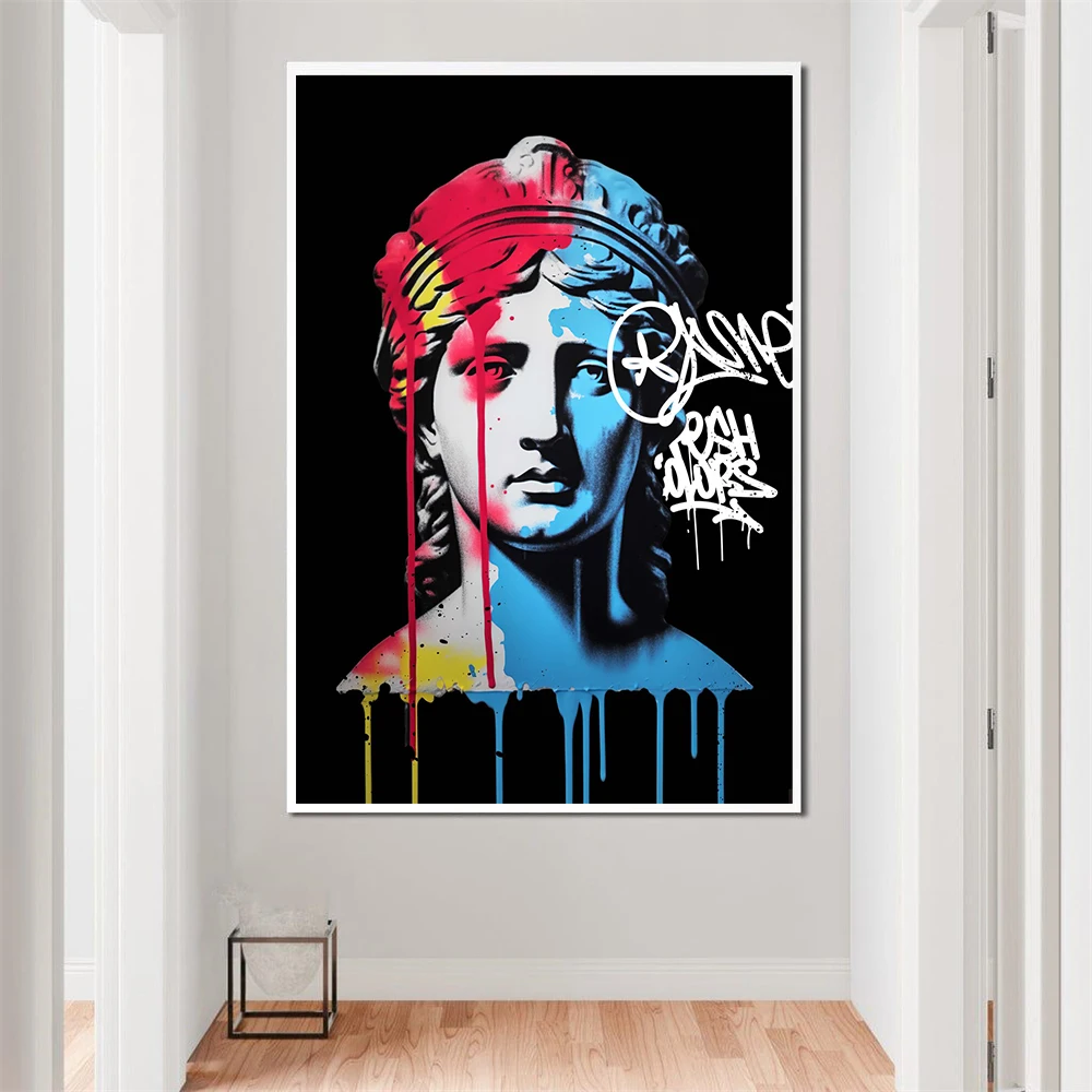 Póster artístico de diosa griega Pop Street Art, escultura de Dios colorida, lienzo impreso, pintura, decoración del hogar y dormitorio, póster de acuarela