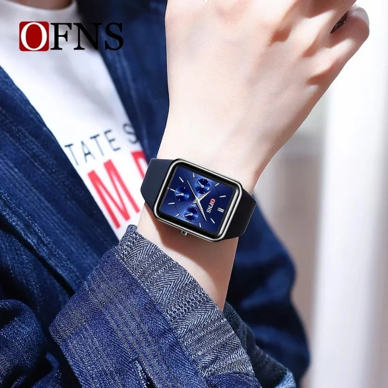 OFNS 여성용 8035 패션 쿼츠 시계, 심플 스퀘어 캘린더, 실리콘 방수, 우아한 손목시계 선물