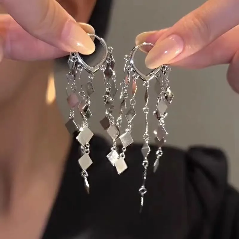 

Minimalist Long Fringe Hoop Earrings for Women Unique, Sophisticated Luxury Stud Earrings