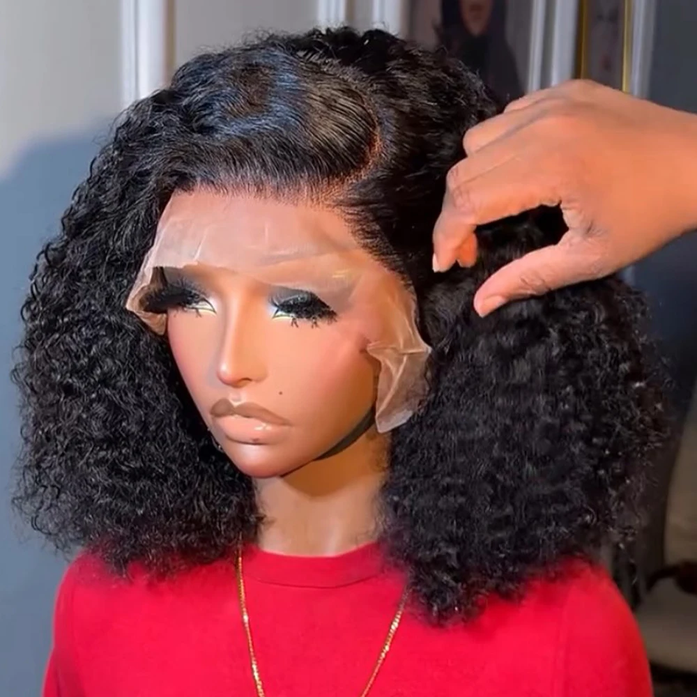 Short Bob Jerry Curly Wigs 250 350Density 13x6 HD Transparent Lace Frontal Wigs For Women Wear And Go Brazilian Remy Pre plucked