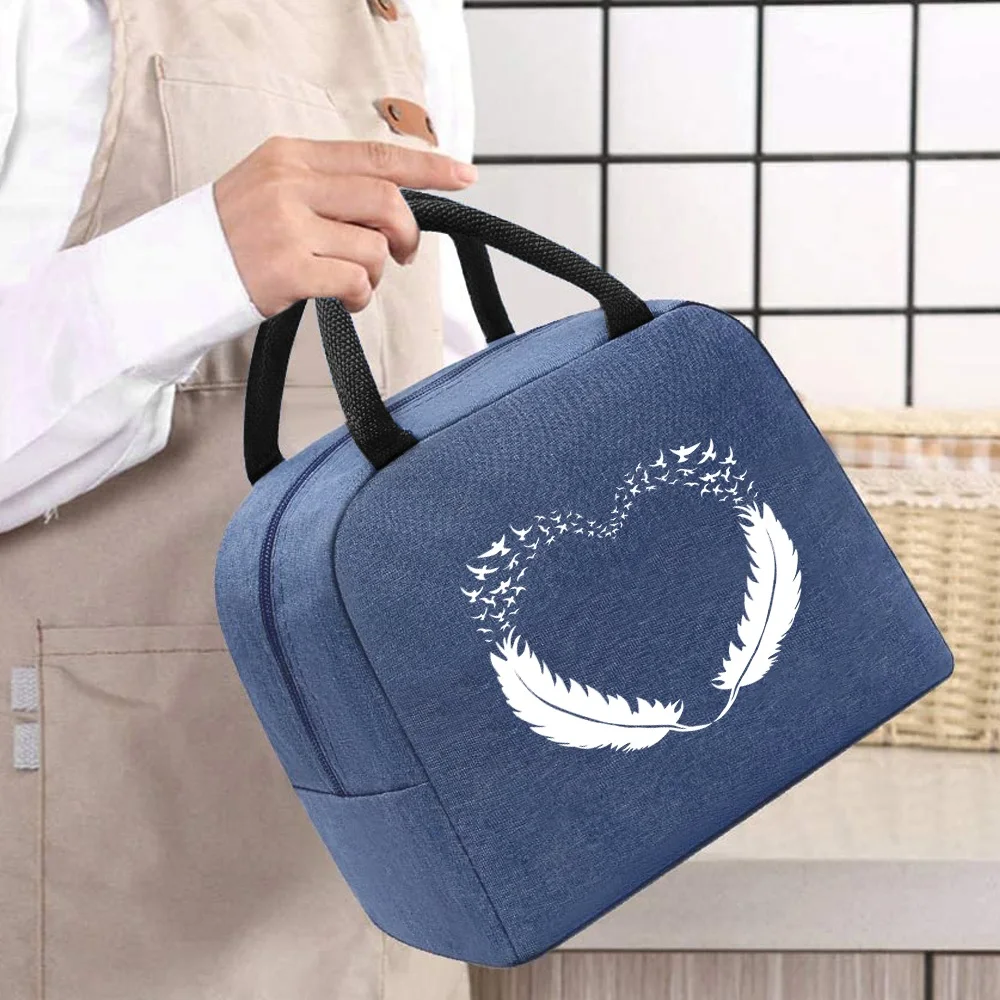 Lunch Bag Thermal Cooler Tote for Work Insulated Canvas Zipper Travel Food  Picnic Storage Bags Unisex  Feather Series Handbag