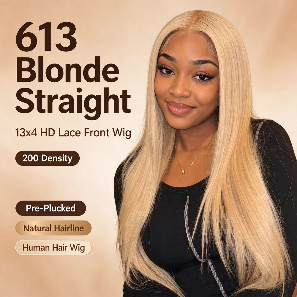 200 Density Straight Human Hair Wigs 613 Blonde Wig for Women 13x4 HD Lace Front Human Hair Wigs Pre Plucked Natural Hairline