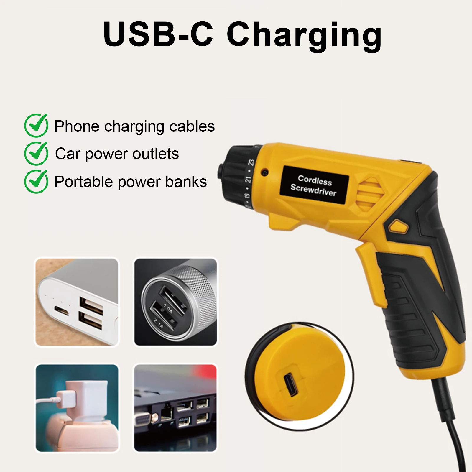 طقم مفك براغي كهربائي لاسلكي، مفك براغي 4 نان·م قابل لإعادة الشحن مع لقم قصيرة وطويلة، 23 إعداد عزم دوران، ضوء عمل LED