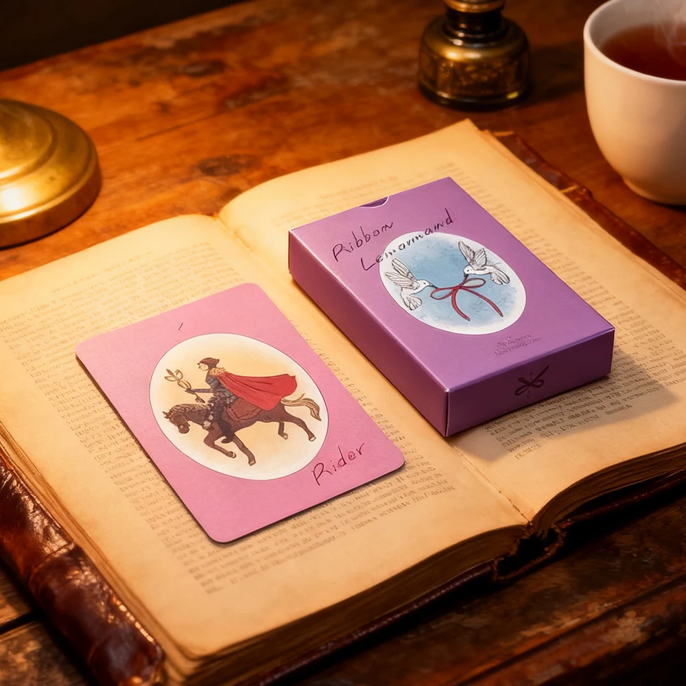 Ruban Lenormand Deck 36 pièces cartes Lenormand dans un élégant rose mat-violet avec une sensation terne-9*6 cm