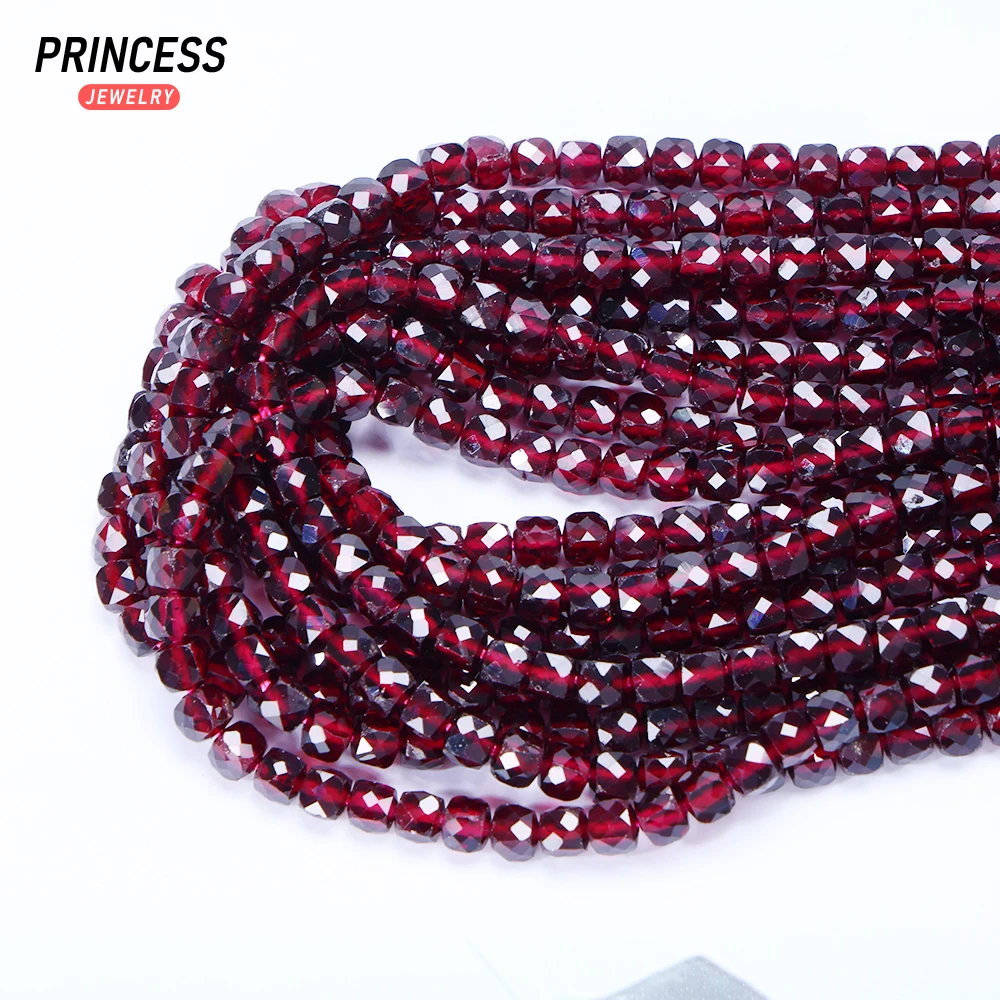 

A++ Natural Red Garnet 3.8mm Cube Faceted Beads for Jewelry Making DIY Bracelet Necklace Accessories