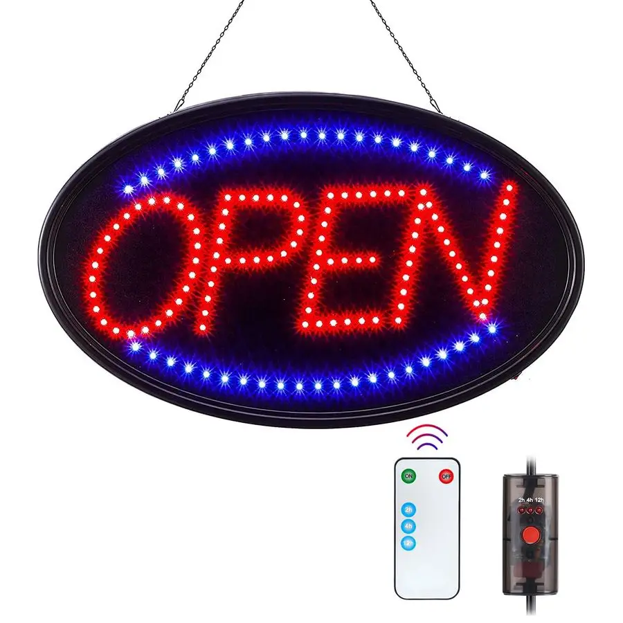 

Open Sign, Large 23x14 inch Business Open Sign with Remote Electric Display Light,2 Modes Flashing amp Steady Lights for Busines