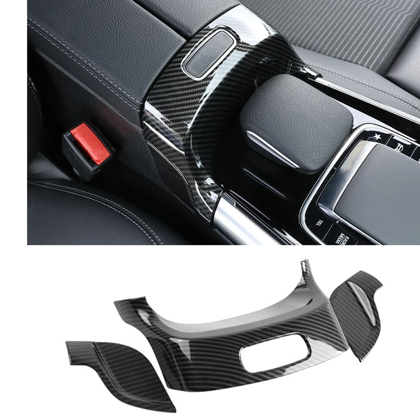 

Carbon Fiber Look Front Center Console Armrest Box Switch Cover Arm Rest Trim For Mercedes-Benz B GLB GLA Class W247 X247 H247