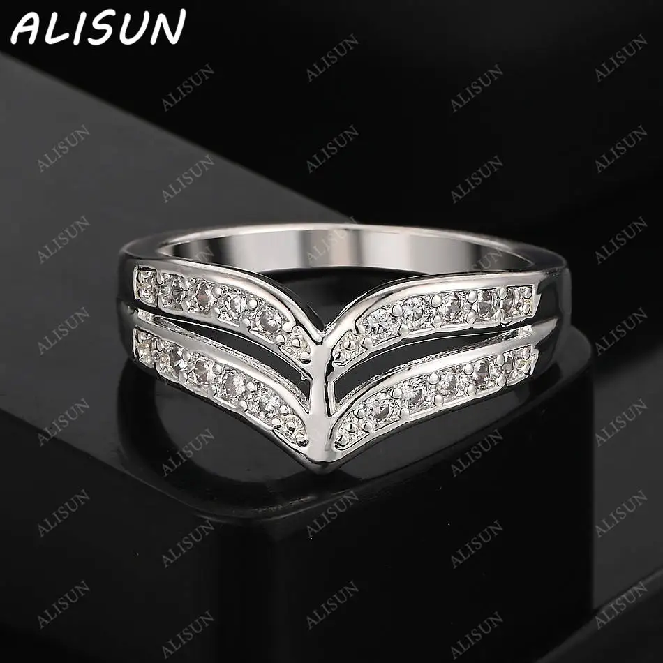 

ALISUN 925 Sterling Silver Zircons Geometric Ring Fashion Jewelry Vintage Grace Charm Noble Party Birthday Gifts