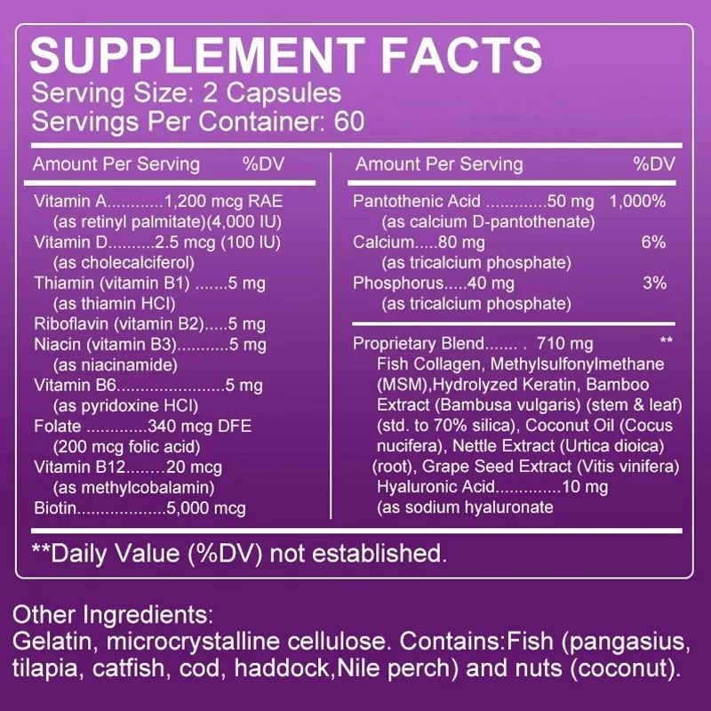 Biotine Collageen en Keratine Supplement - Ondersteuning van gezond haar, sterke nagels en stralende huid - Haargroei voor mannen en vrouwen