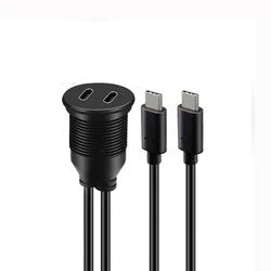 USB 2.0 3.0 3.1 Type C Male to Female Car Mount Flush Cable Waterproof Extension Dual 2 Port for Car Truck Boat Motorcy Panel 1M