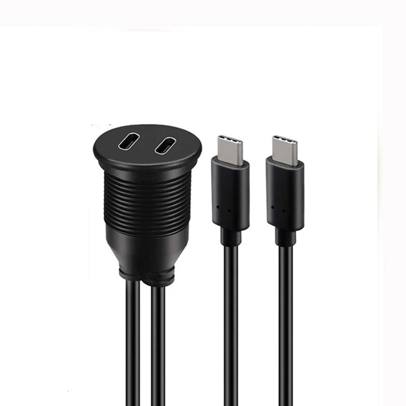 USB 2.0 3.0 3.1 typ C męski na żeński uchwyt samochodowy Flush Cable wodoodporny przedłużacz podwójny 2 Port dla samochodów ciężarowych łódź Motorcy Panel 1M