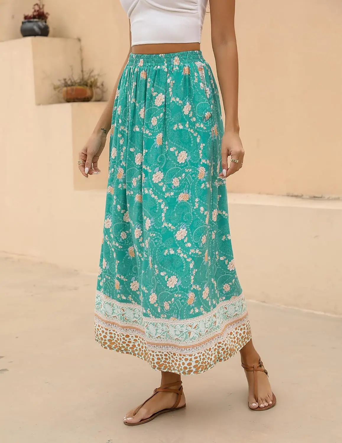 Luxy Trio Gonna floreale Boho da donna 2025 Gonne lunghe casual elastiche a vita alta Gonna lunga da spiaggia fluida