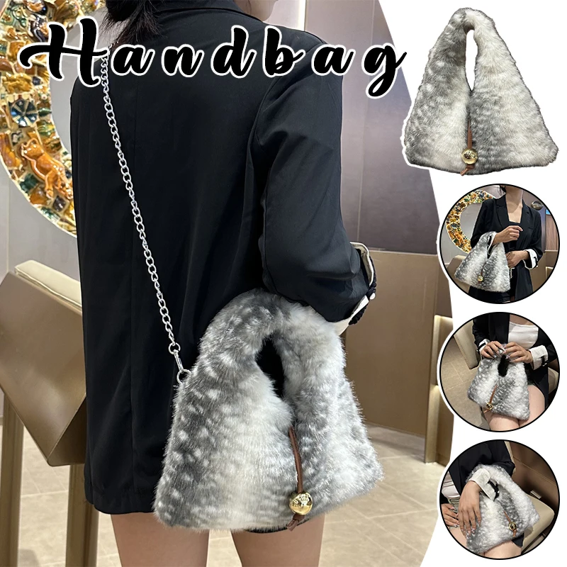 

Fluffy Deer Pattern Shoulder Bag Winter Faux Fur Bags For Women Warm Soft Handbags Women Bag Winter Soft Warm Bag Luxury