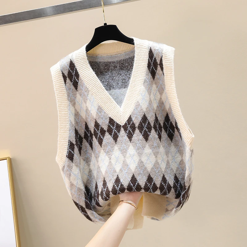 

Women's Knitted Vest Loose V-ne Sweater Jaet Outerwear Spring Autumn Winter Casual Commute Sle Midi Length id Pattern