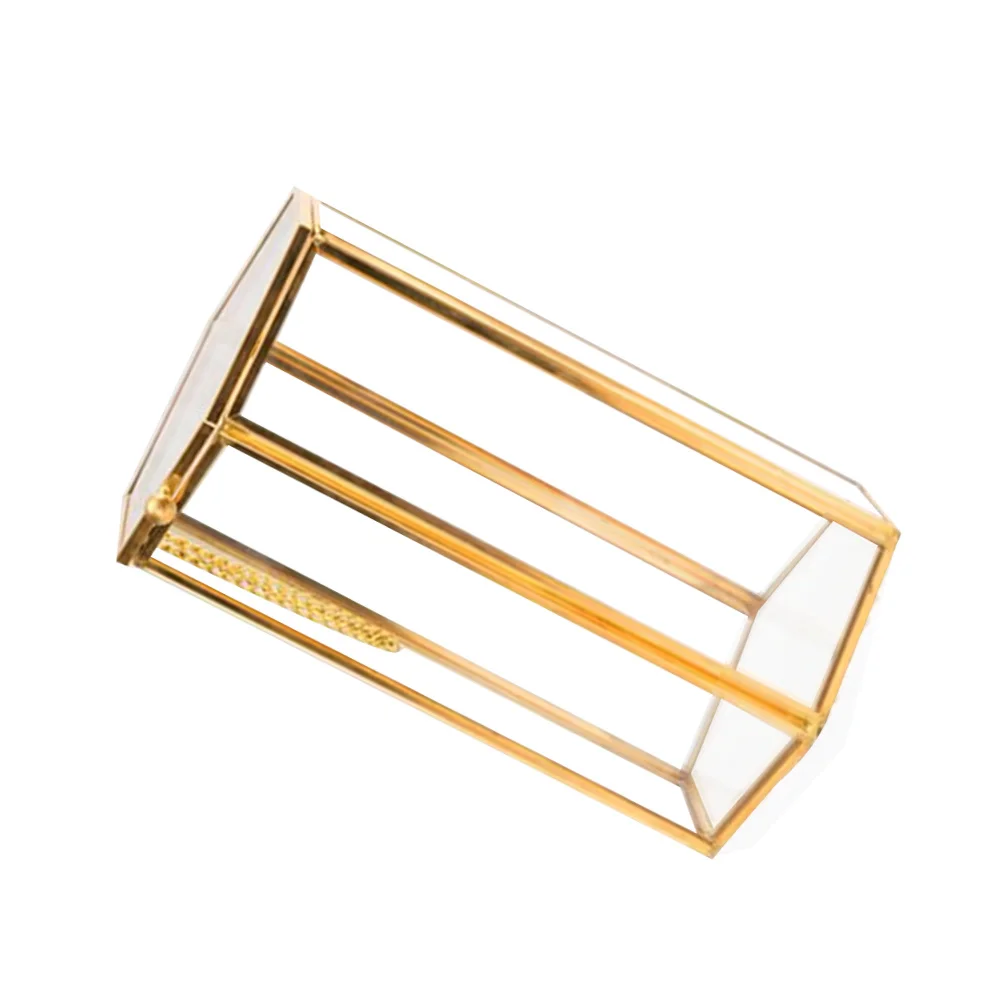 

Hexagon Retro Makeup Organizer Transparent Glass Copper Makeup Brush Holder Brush Storage Container Dressing Room