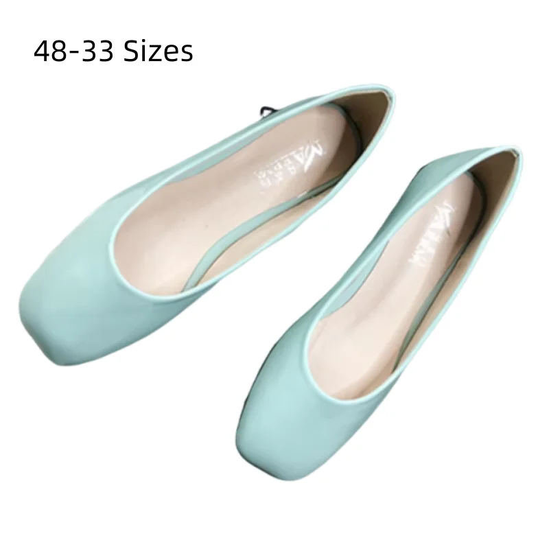 Lady Square Toe Plain Flats Shiny PU Leather Wide Fitting Slip-Ons 48 47 46 453 Cute Shoes Artificial  Hand-Made Wine Red Mujer