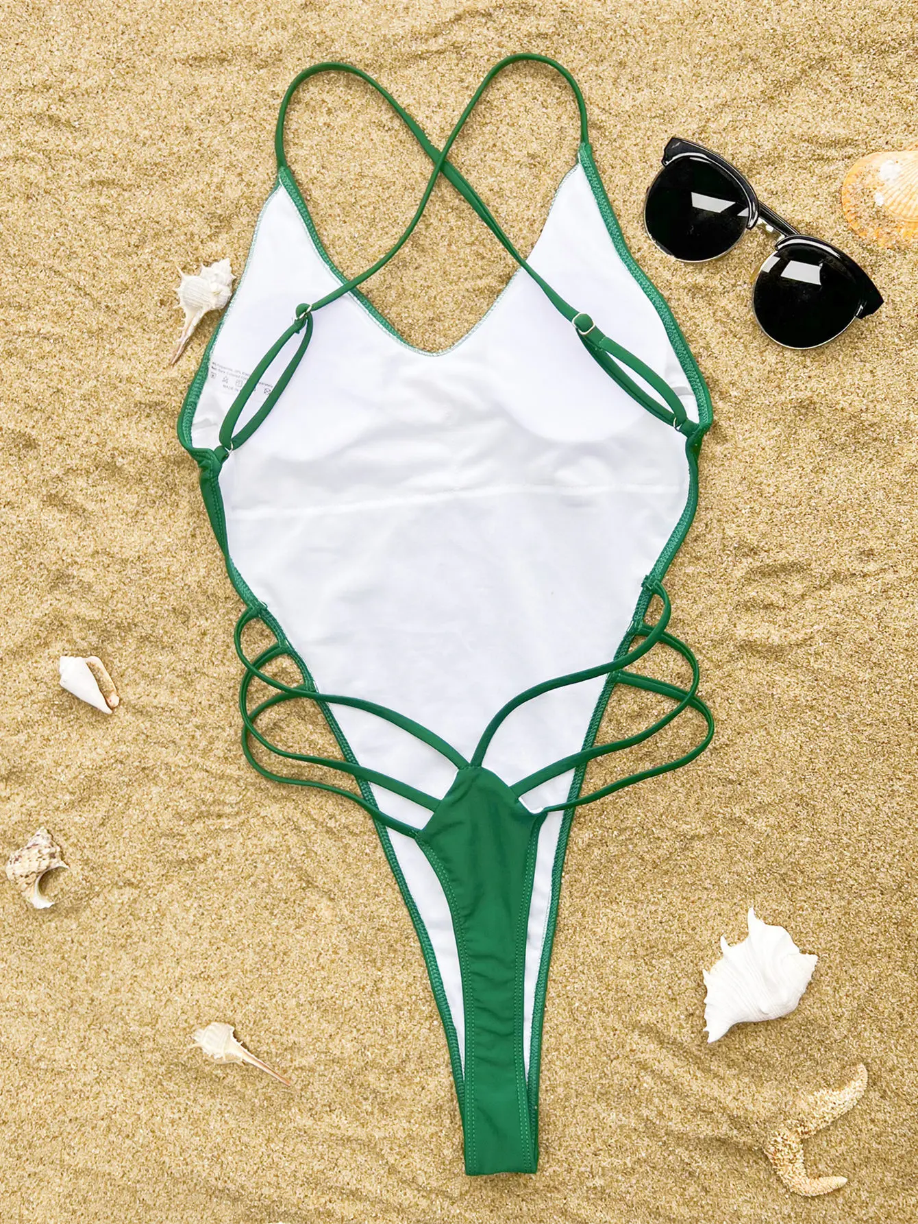 Sexy String Bandage One Piece Swimsuit Women Polyester Swimwear Backless Thong Bathing Suit High Cut Out Monokini Swimming Suit