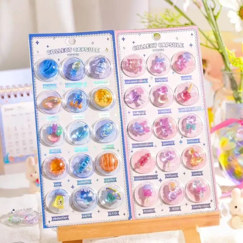 1/3 шт., милые 3D креативные планеты, еда, мультяшные круглые рельефные наклейки, скрапбукинг, журнал, канцелярские принадлежности, наклейка, сделай сам, украшение, подарок