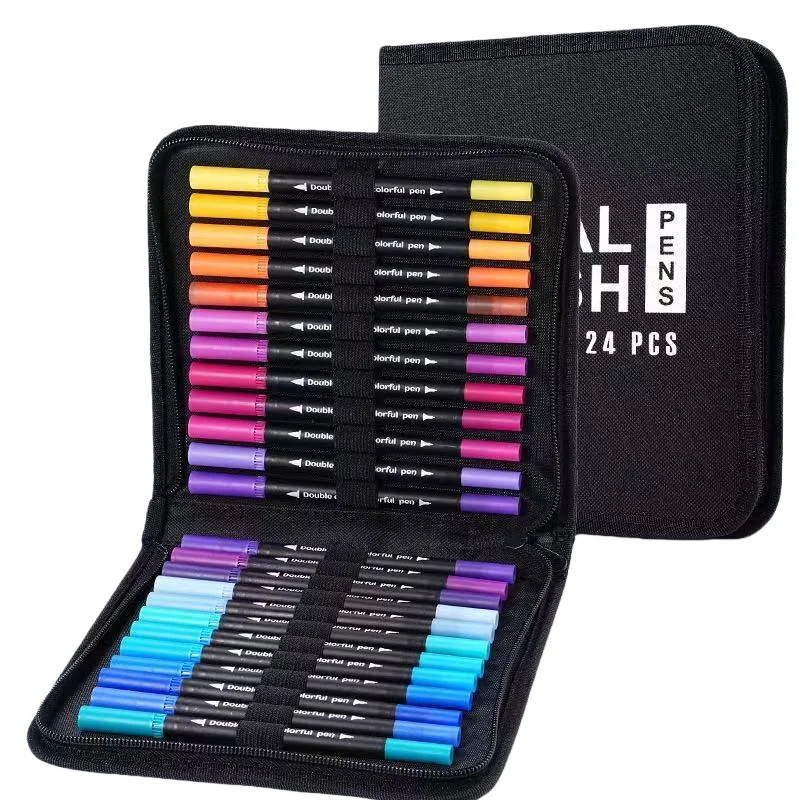 

Dual-Tip Brush & Fineliner Marker Pens Set | Watercolor Felt Tip Art Markers for Calligraphy, Drawing & Sketching