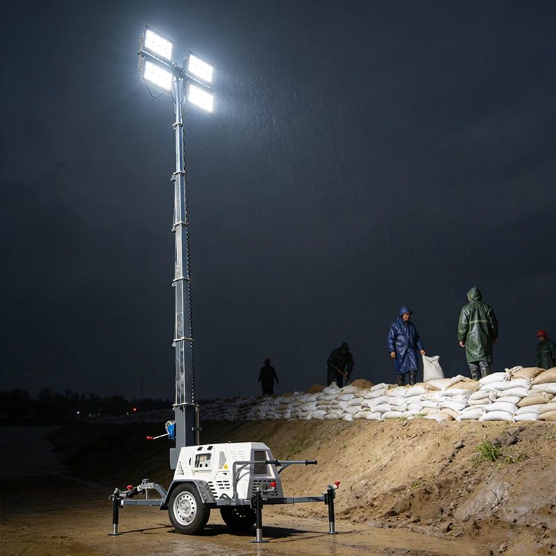 Industrial Grade Diesel Light Tower 9m Mast for Tunnel Construction Emergency Professional Mobile LED Lighting Tower Factory