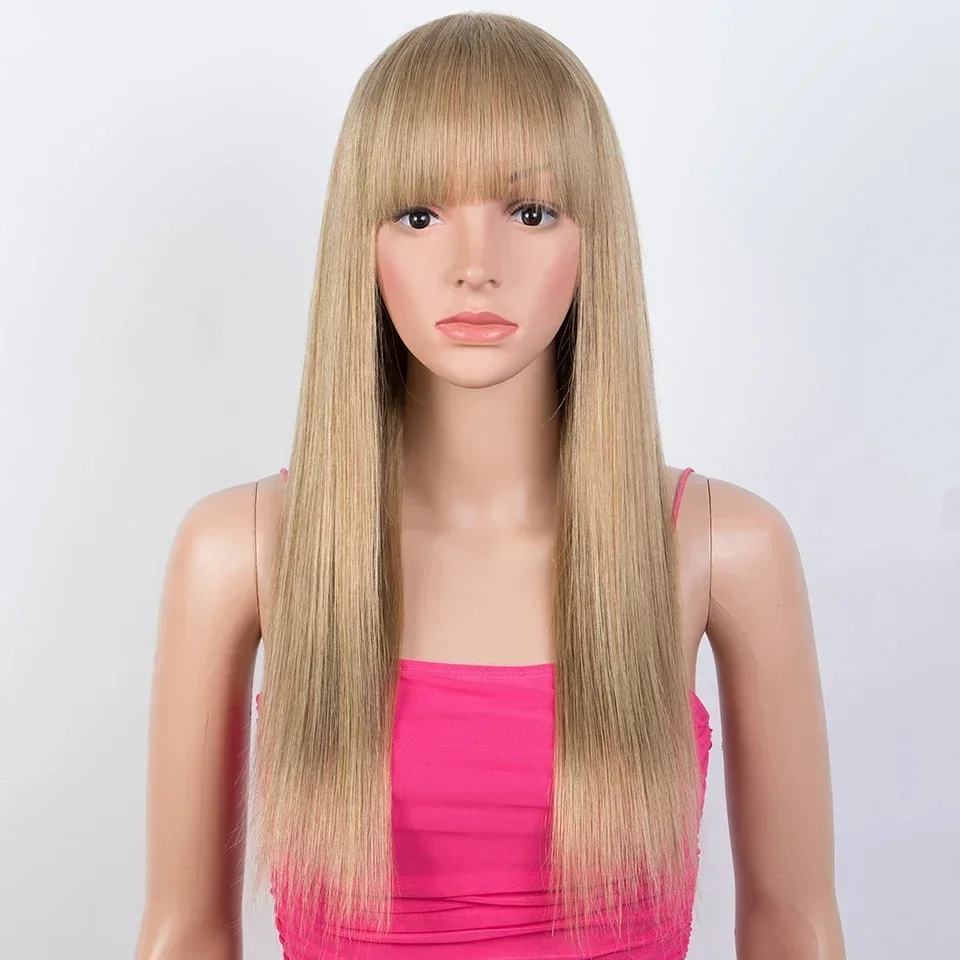 

Straight Human Hair Wigs With Bangs G BLOND 30 Honey Color Peruvian 100% Remy Human Hair Wigs Full Machine Made Wig For Women