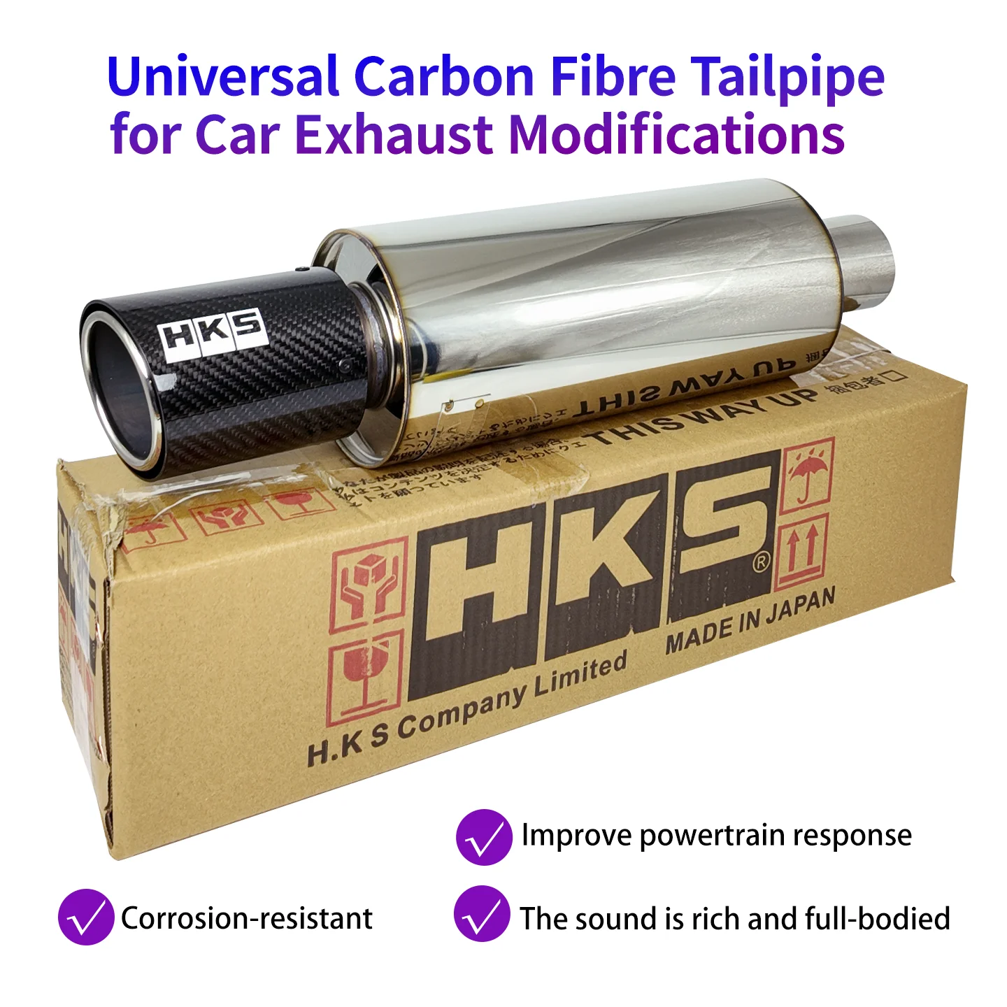 HKS Carbon Fiber Straight-Through Rear Muffler, Sports Car Loud Pop Exhaust Sound, Street Drift JDM Straight Pipe Cannon