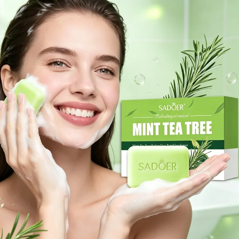 Refreshing Tea Tree Mint Cleansing Soap Oil Balance Formula Gentle Non-irritating Plant‑based Mild Soap For Face Body Washing
