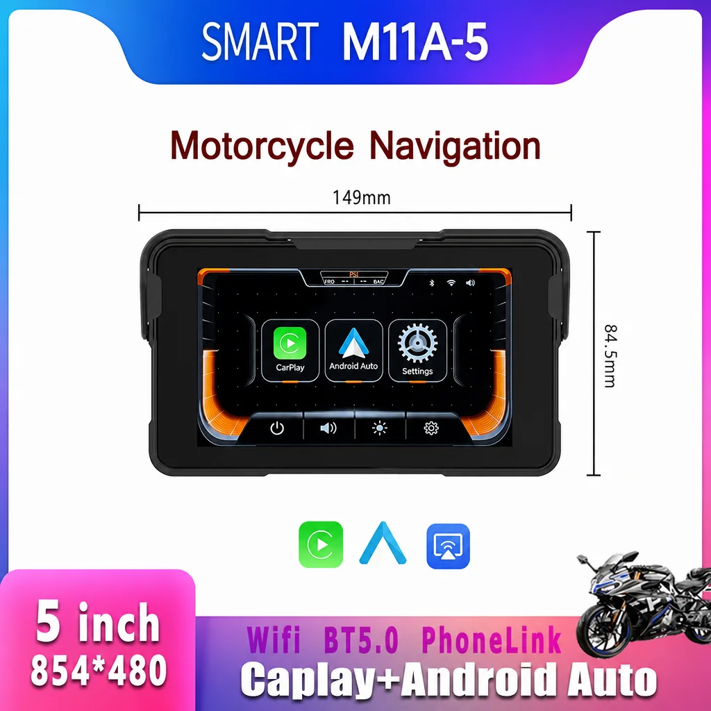 SMART 5.0 inch Wireless CarPlay Moto Android Auto Portable Digital Motorcycle Dashboard GPS Navigation Removable Display Screen