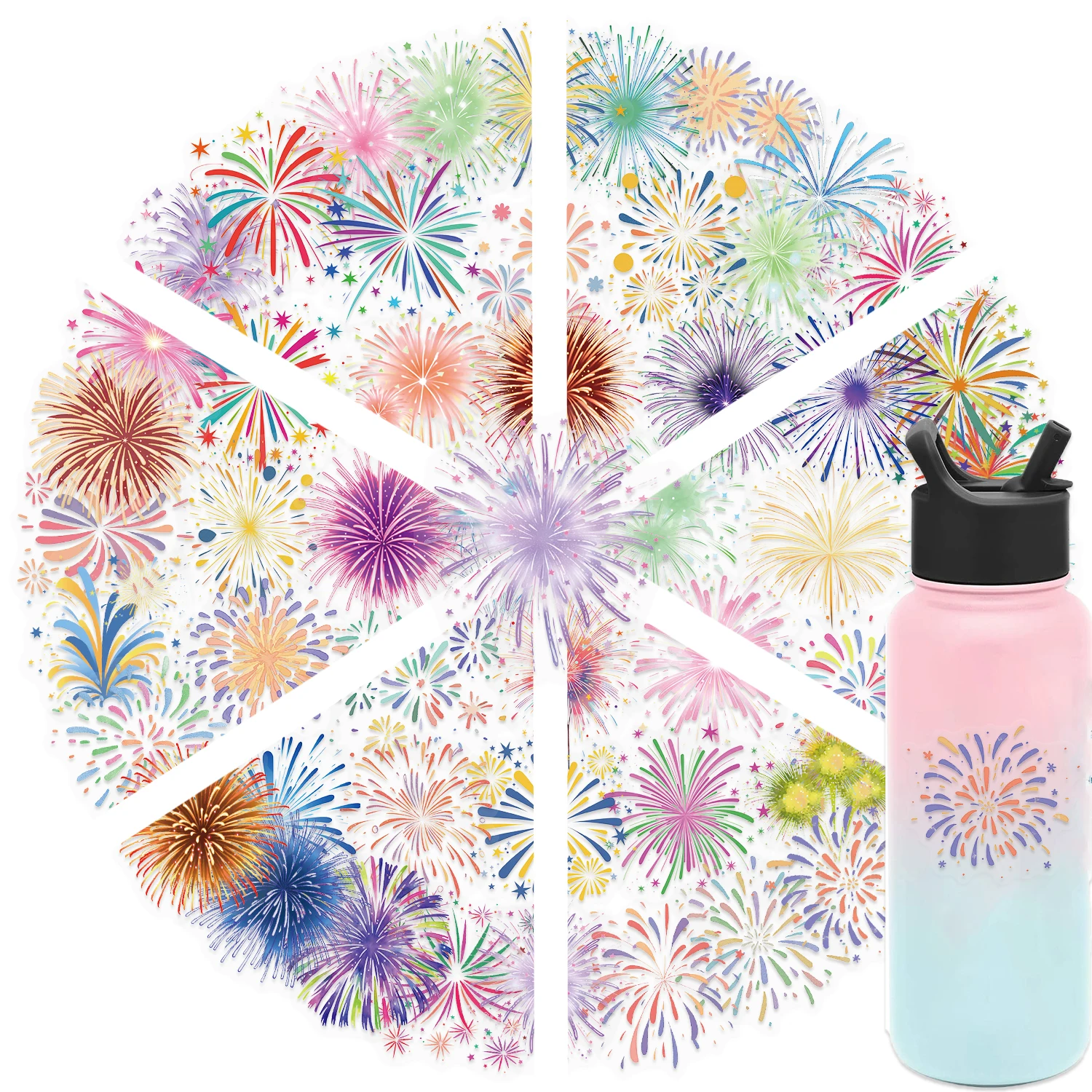 สติกเกอร์ดอกไม้ไฟ 50 ชิ้น - สติกเกอร์กันน้ำแบบใสสำหรับโน้ตบุ๊ก โทรศัพท์ กระเป๋าเดินทาง ขวดน้ำ และสติกเกอร์ตกแต่งอื่นๆ